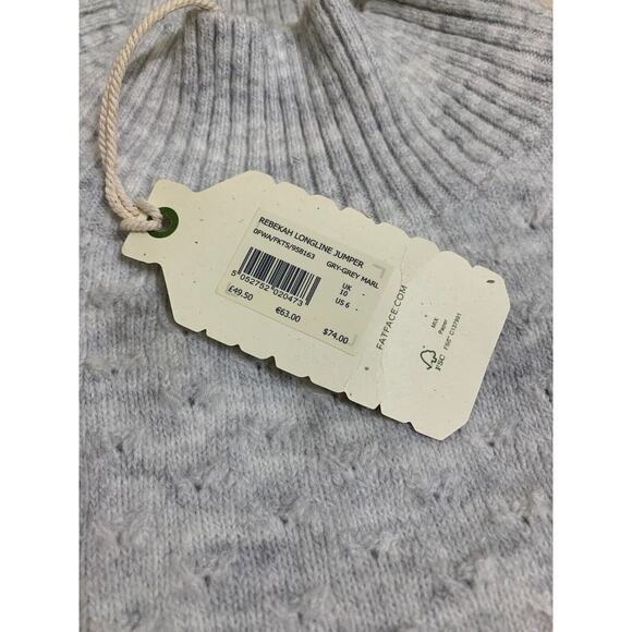 FAT FACE REBEKAH Long Line Jumper Sweater Light Gray Recycled Fabrics Sz 6 NWT - Picture 8 of 16